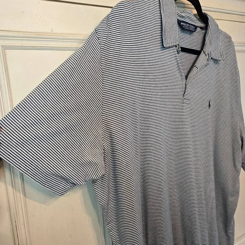 Ralph Lauren Polo Golr Grey White Stripe Polo Shirt XL